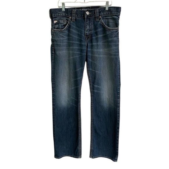 Silver ZAC Jeans Mens 34 Blue Relaxed Fit Straight Leg Whiskered Med Wash - Picture 1 of 9